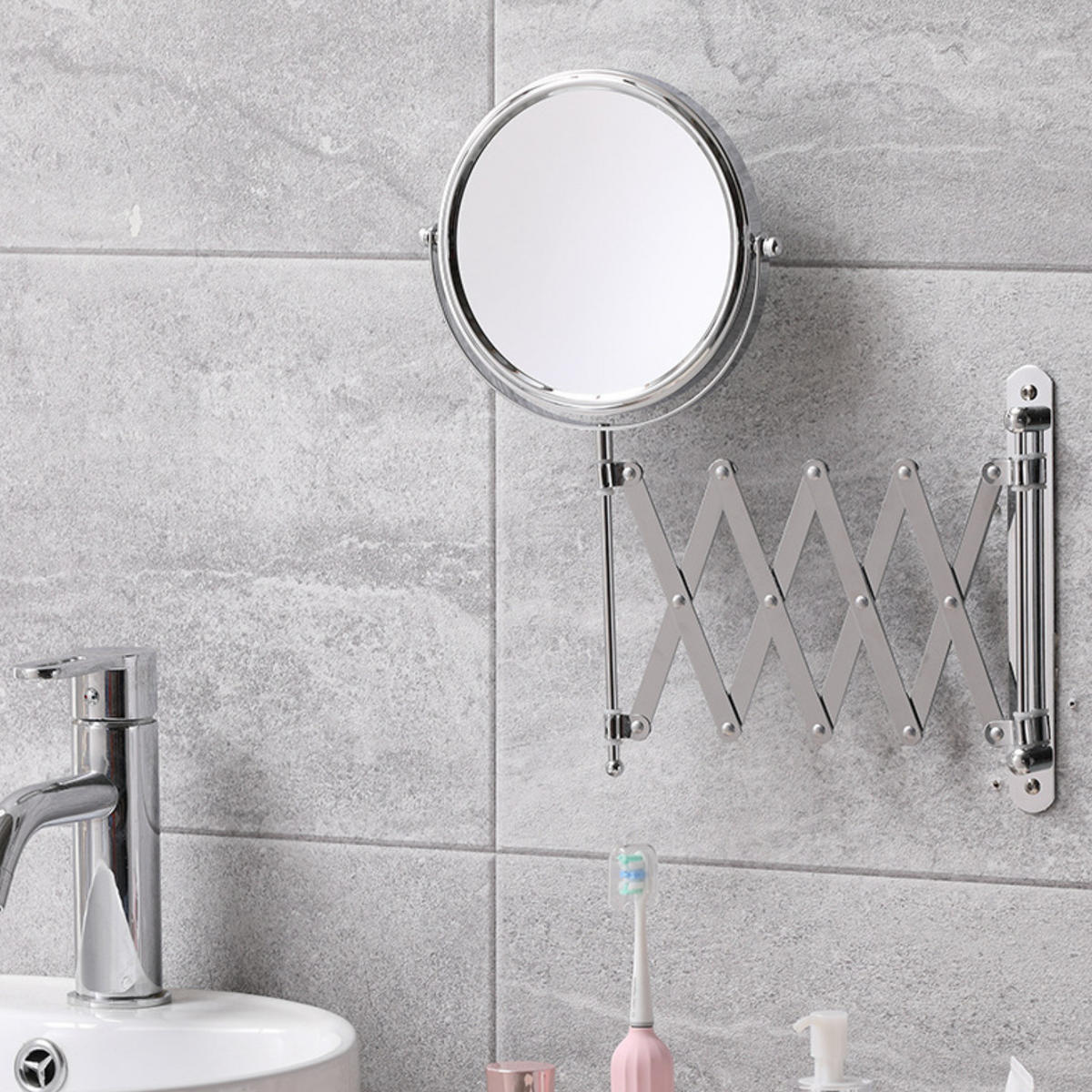 KOSMETIKSPIEGEL – silber – 5-fache Vergrößerung – 20 cm Durchmesser - Silberfarben, Kunststoff (28.5/42.5/6.5cm)