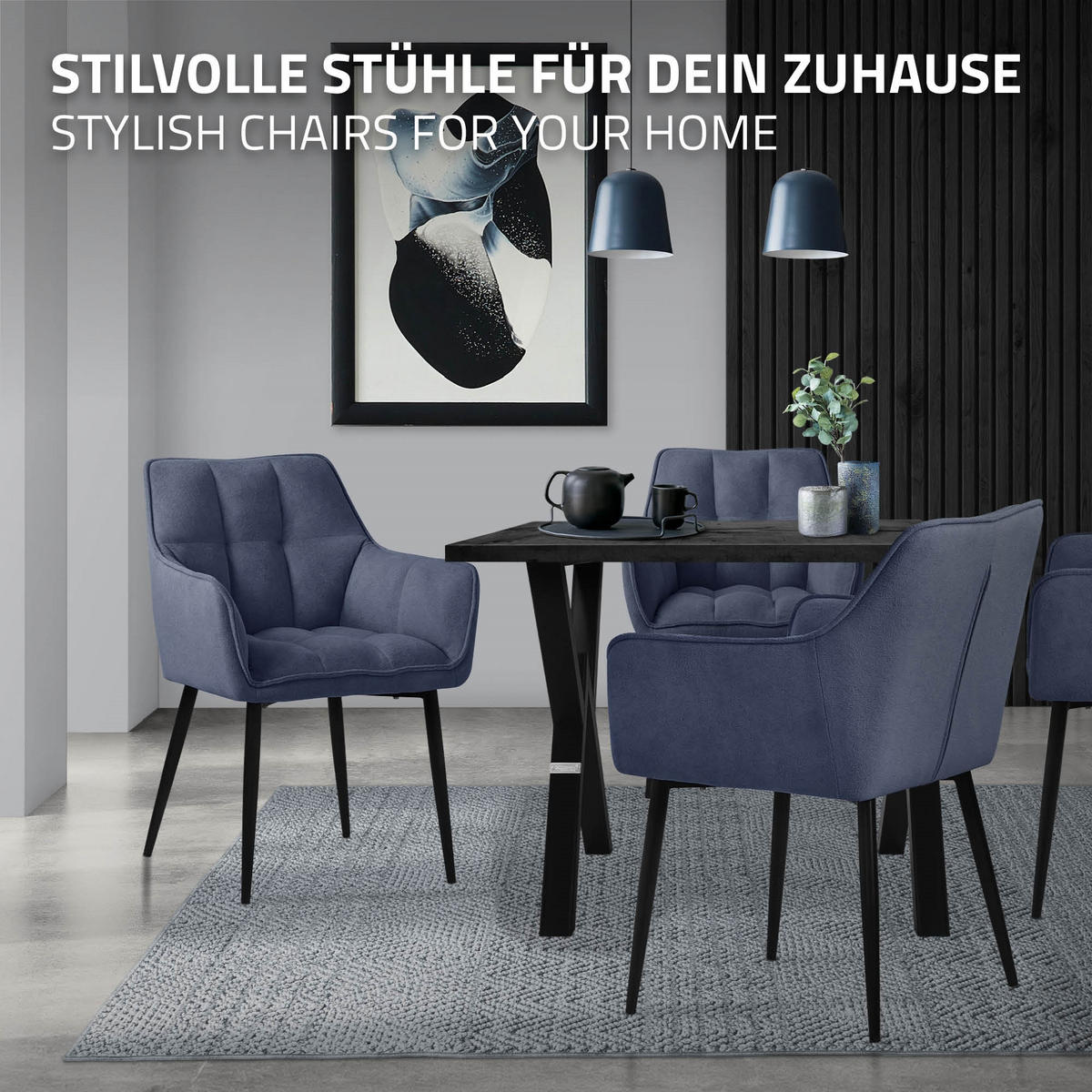 JÍDELNÍŽIDLA, SADA 4 KS, modrá froté látka - modrá/černá, kov/textil (63/90/57cm) - ML-DESIGN