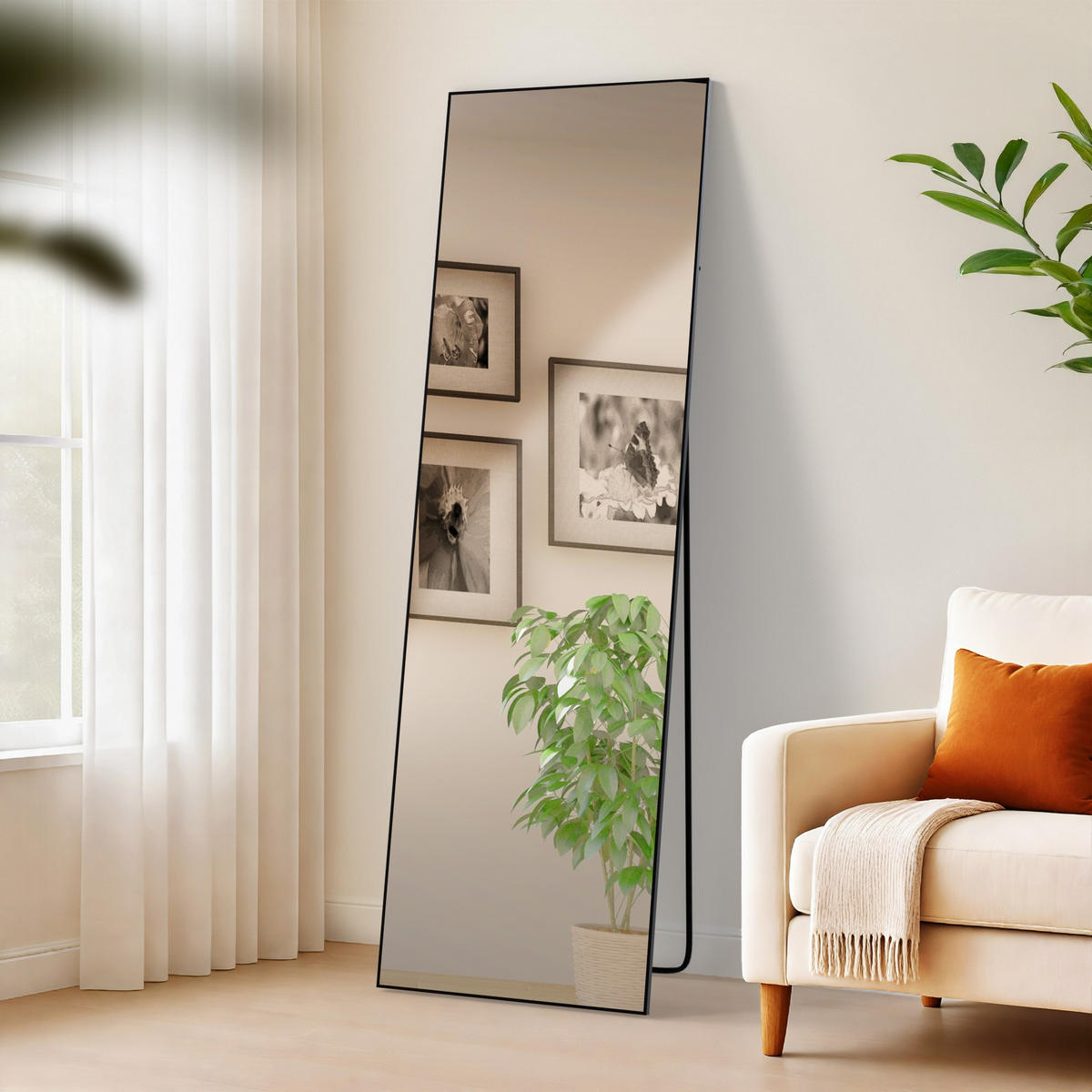 STANDSPIEGEL Krakow Glas Schwarz-matt Ganzkörperspiegel - Schwarz, Glas (50/160/3cm) - DELUKE