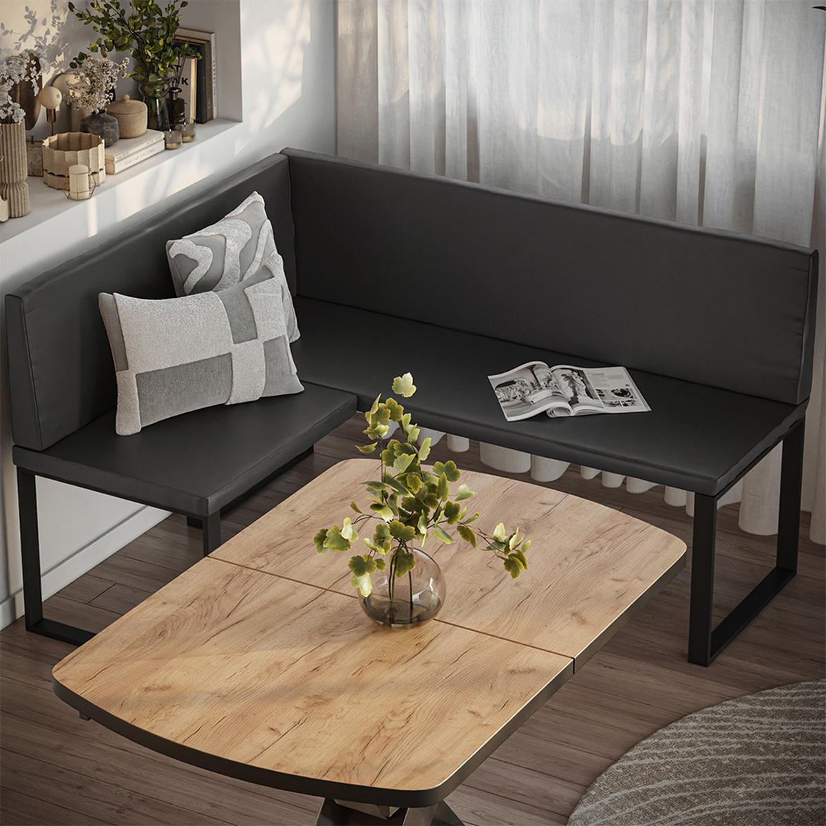 LAVICE DO JÍDELNY DO ROHU Ravon Černá - černá, textil (120/87/150cm) - Vicco