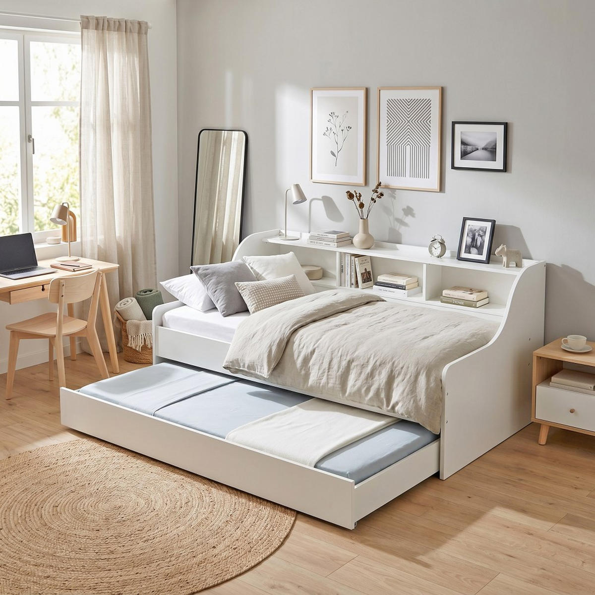 AUSZIEHBETT PALMA mit Regal und Nischen/ Bett 2x90x190 - Weiß - Weiß, Holzwerkstoff (90/190cm) - Weber Industries