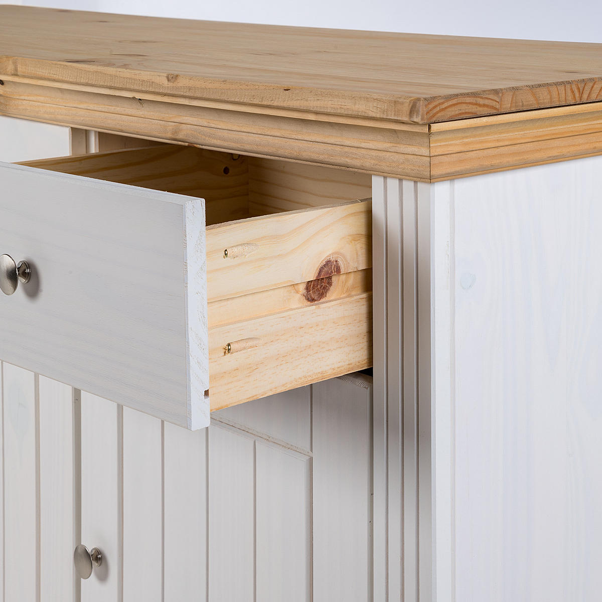 MASSIVES SIDEBOARD - Kiefer Weiß / Kiefer - Silberfarben/Weiß, Holz/Metall (145/78/47cm) - home24