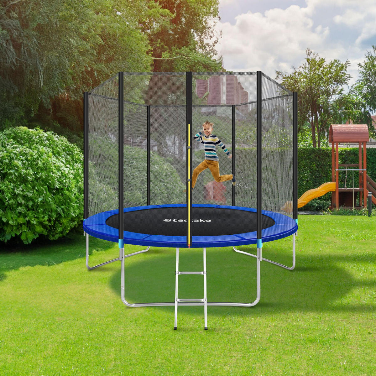 TRAMPOLIN Garfunky,inklusive Einstiegsleiter,schwarz/blau - Blau/Schwarz, Metall (305/256/305cm) - tectake