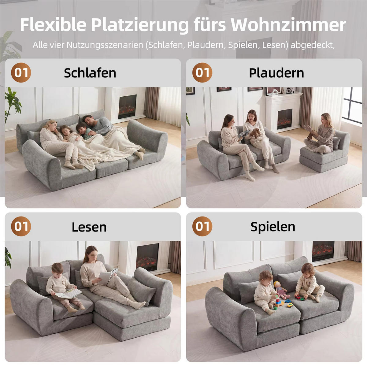 SCHLAFSOFA 3-Sitzer, Chenille Sofa mit Kompressionsdesign, Grau - Grau, Textil (262/78/97cm) - Kaket