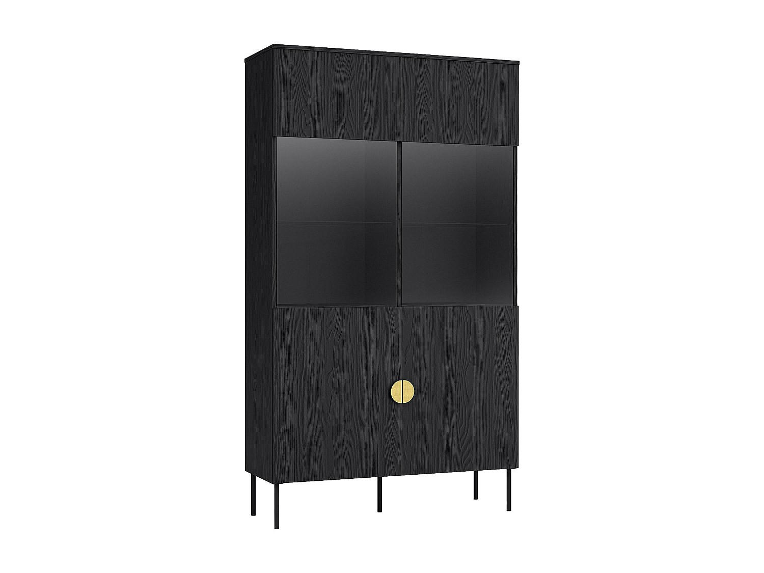VITRINENSCHRANK mit 2 Türen & 4 Ablagefächern - Mit LED-Beleuchtung - Schwarz & Goldfarben - NATANIEL - Schwarz, Glas (106.6/187.6/40cm) - Vente-Unique