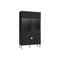 VITRINENSCHRANK mit 2 Türen & 4 Ablagefächern - Mit LED-Beleuchtung - Schwarz & Goldfarben - NATANIEL - Schwarz, Glas (106.6/187.6/40cm) - Vente-Unique