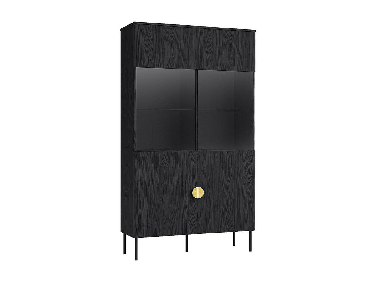 VITRINENSCHRANK mit 2 Türen & 4 Ablagefächern - Mit LED-Beleuchtung - Schwarz & Goldfarben - NATANIEL - Schwarz, Glas (106.6/187.6/40cm) - Vente-Unique