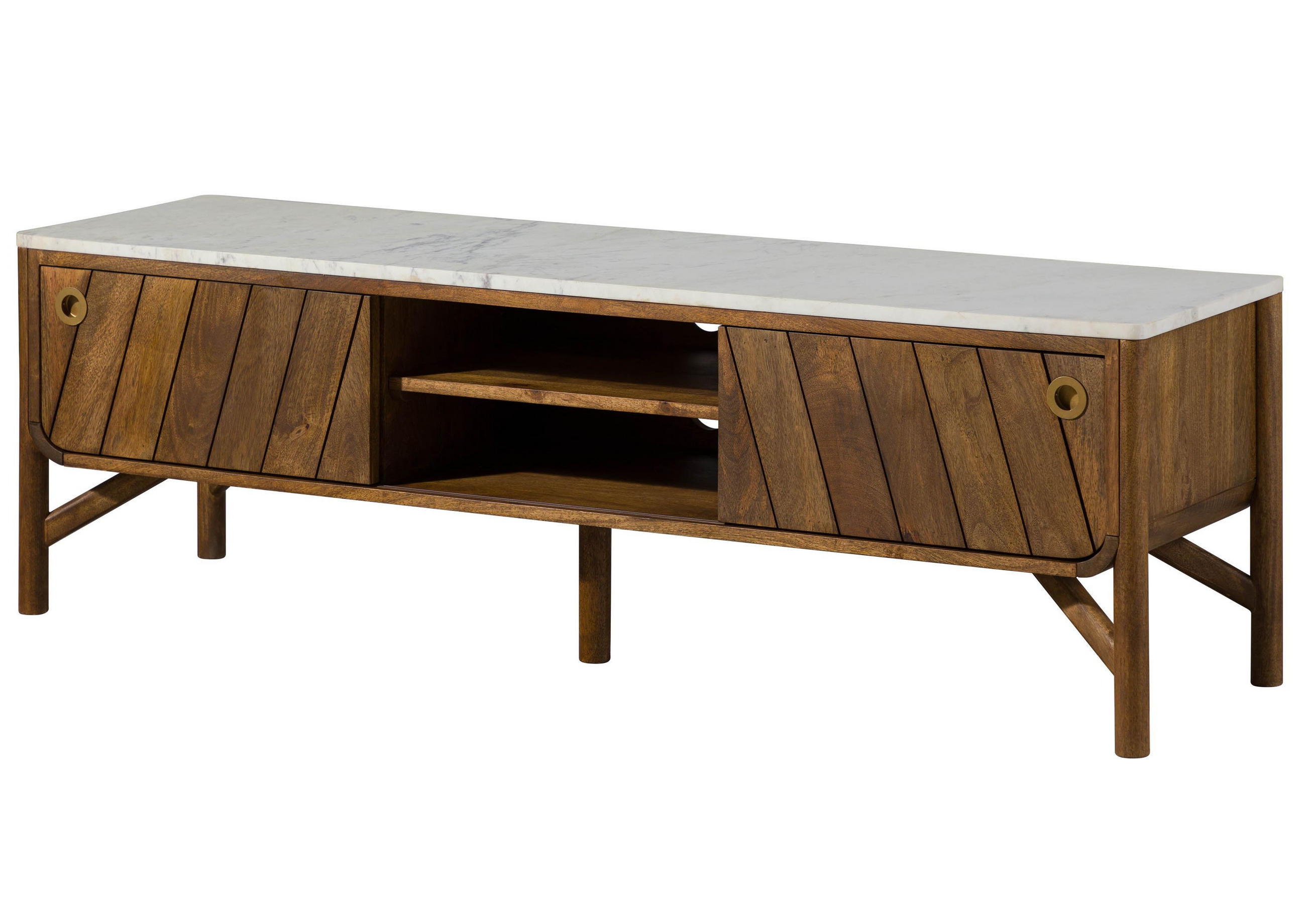 TV-BOARD Mango 160x45x50 braun geölt / echter Marmor LOS ANGELES #01 - Braun, Holz (160/50/45cm) - Massivmoebel24