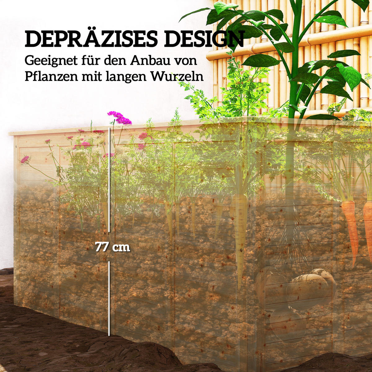 HOCHBEET Tannenholz Naturholz - Naturfarben, Holz (77/77/152cm) - Outsunny
