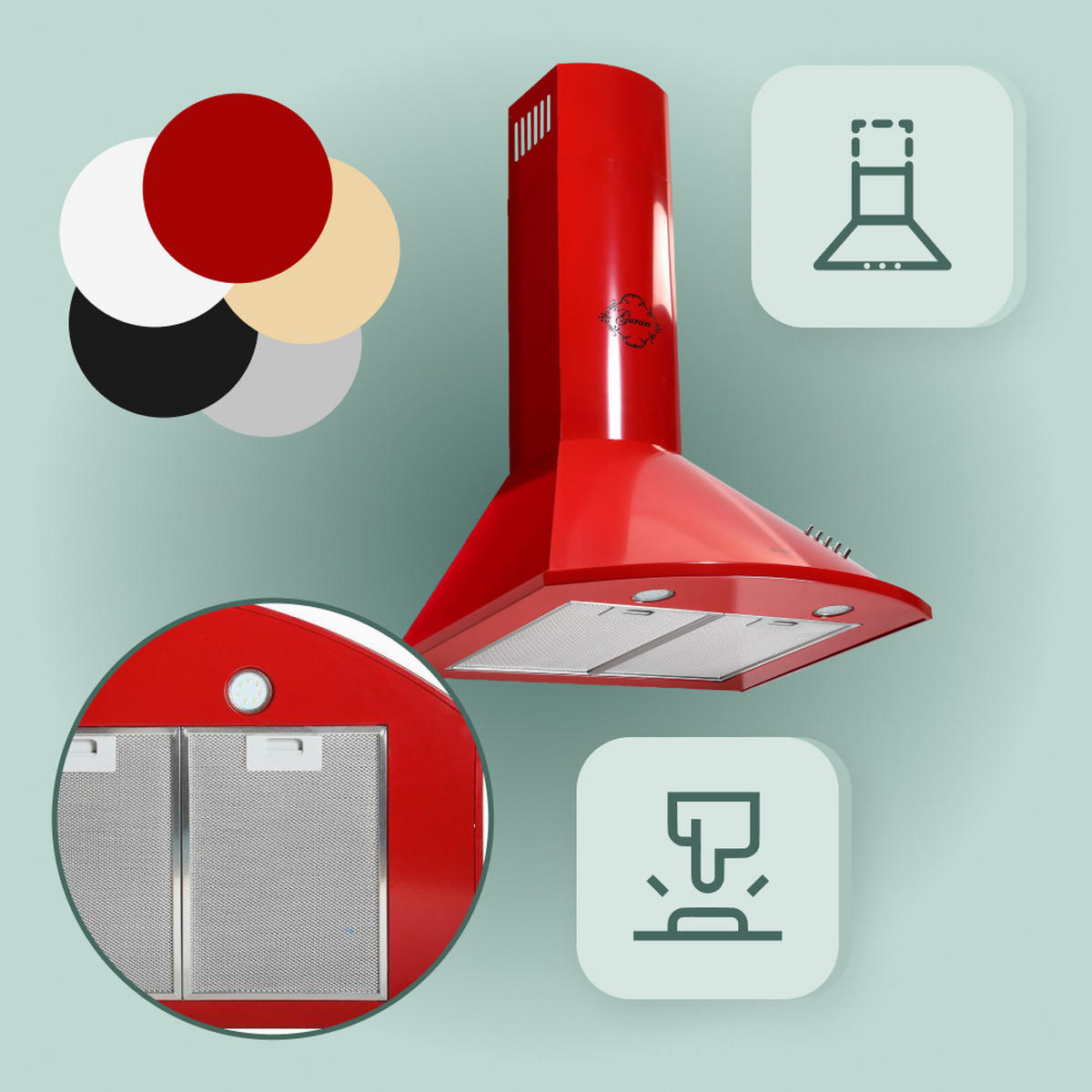 DUNSTABZUGSHAUBE GCH C 046 RD 6 N 60 cm Rot - Rot, Metall (60/117/50cm) - Gurari