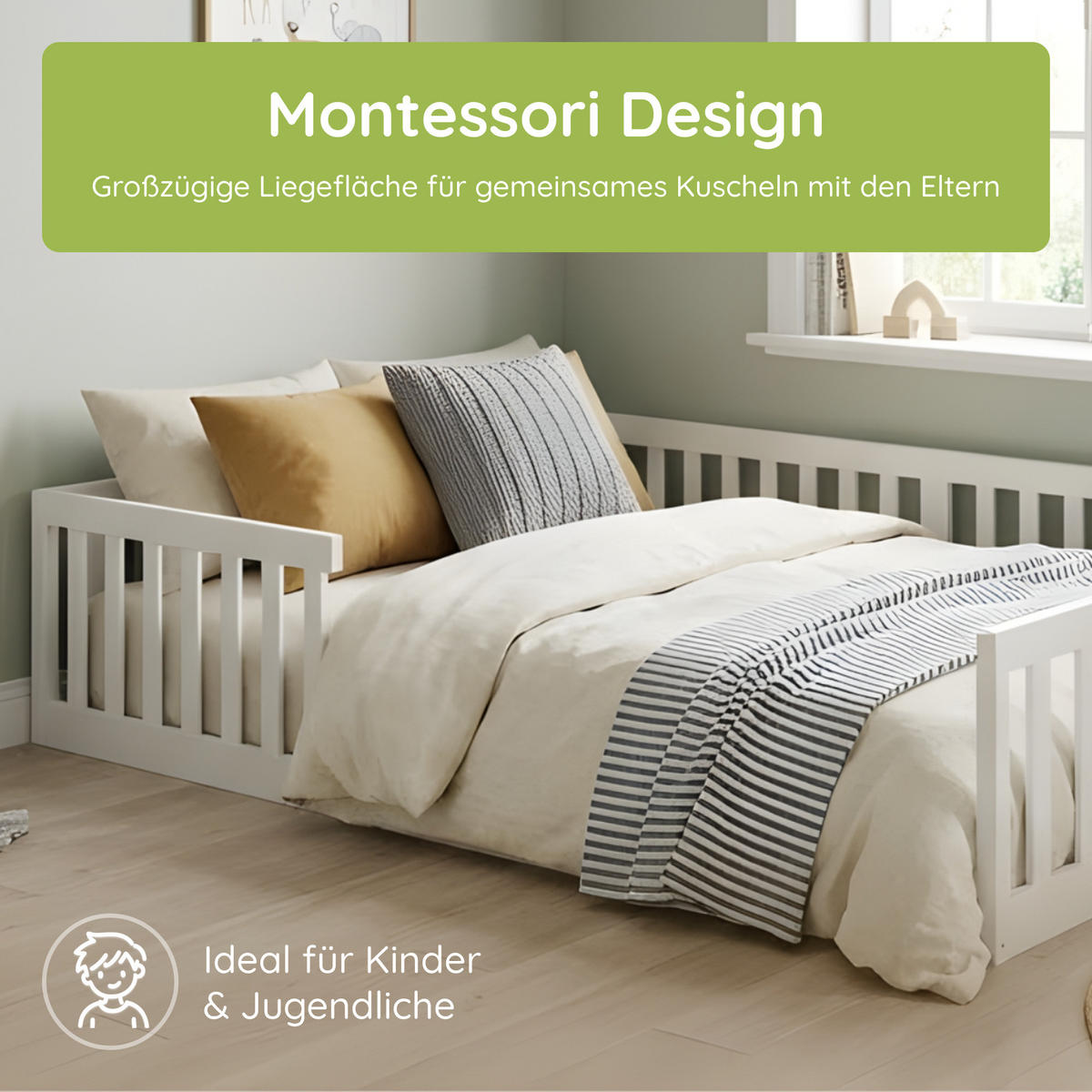 BODENBETT 140x200 cm in Weiß - Weiß, Holz (140/200cm) - Kids Collective