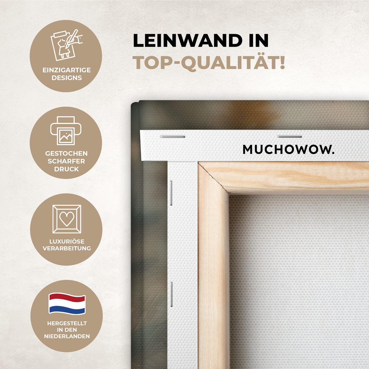 LEINWANDBILD Löwe - Wildtiere - Pflanzen - Natur - Blumen 90x90 cm - Beige, Textil (90/90cm) - MuchoWow