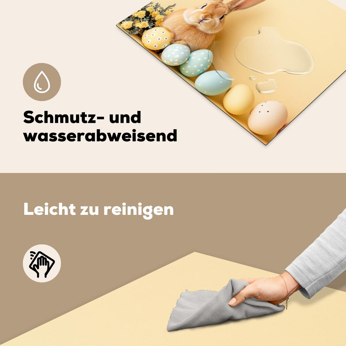 HERDABDECKPLATTE Eier - Kaninchen - Pastellfarbtöne Herdabdeckung Induktionsfeld 65x52 cm - Hellgelb, Kunststoff (65/52/0.2cm) - MuchoWow