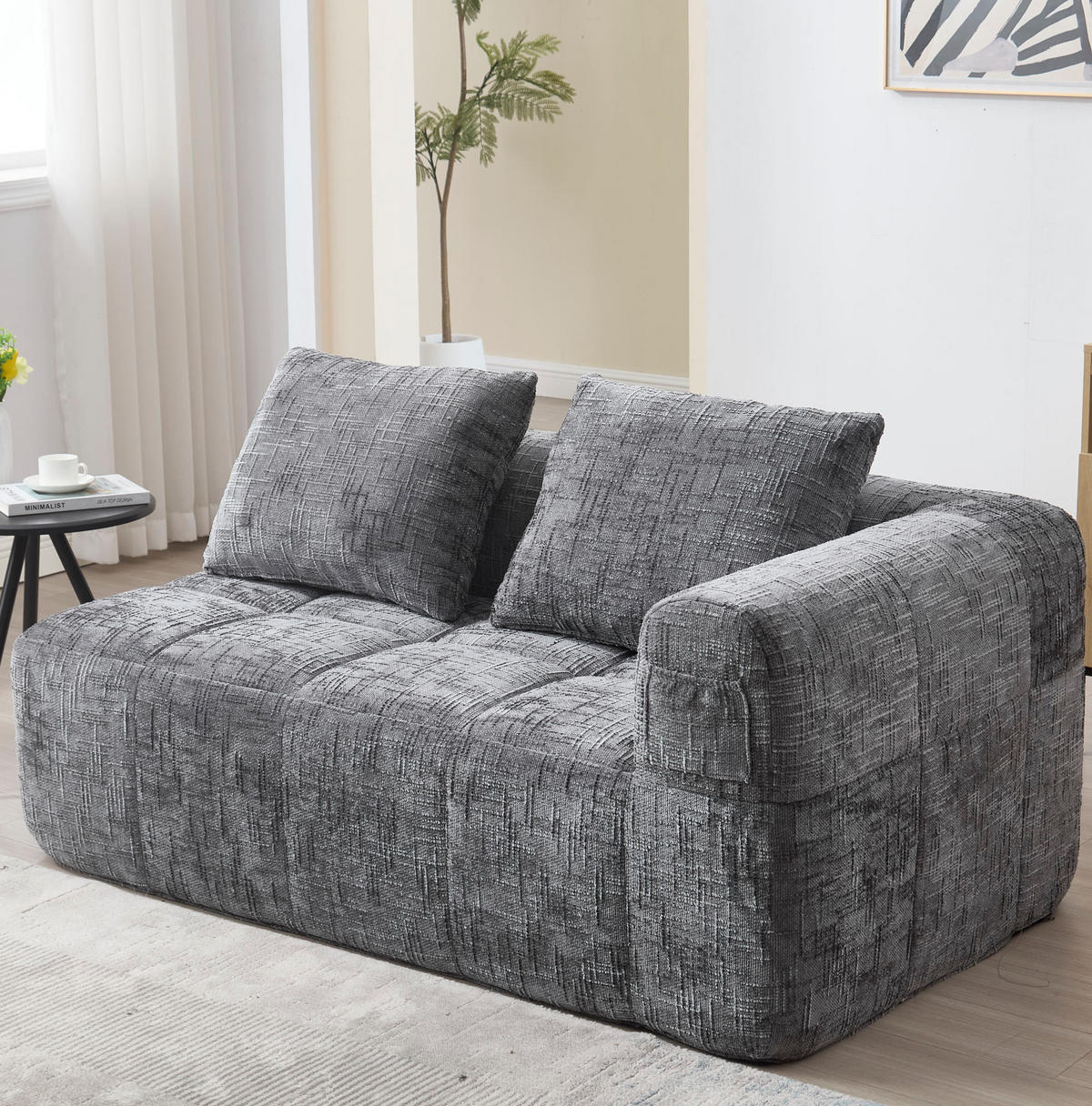 SOFA mit Seitentaschen 158x90x60 cm Chenille Gray - Grau, Kunststoff (158/60/90cm) - Meubliv