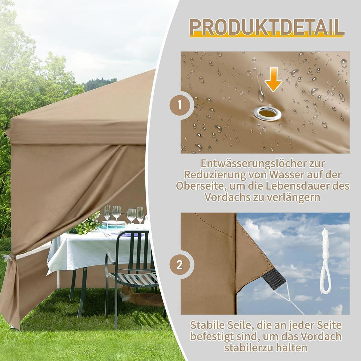 FALTPAVILLON 3 x 3 m Khaki Wasserdicht UV-Schutz 50+ mit 4 Seitenteilen - Olivgrün, Textil (300/255/300cm)
