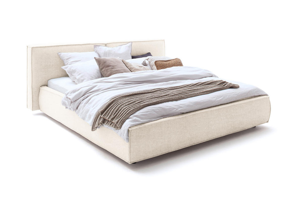 POLSTERBETT CARLO Cremeweiß Massivholz - Creme, Textil (160/200cm) - KAWOLA