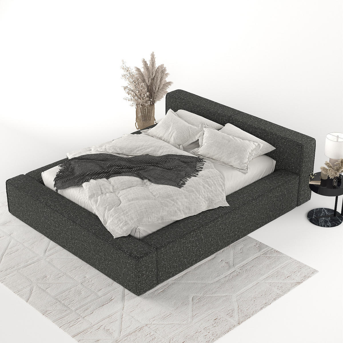 POLSTERBETT Casto mit Stauraum 180/200 cm Schwarz im Blur Stoff - Schwarz/Naturfarben, Holz/Holzwerkstoff (180/200cm) - AltaBeds