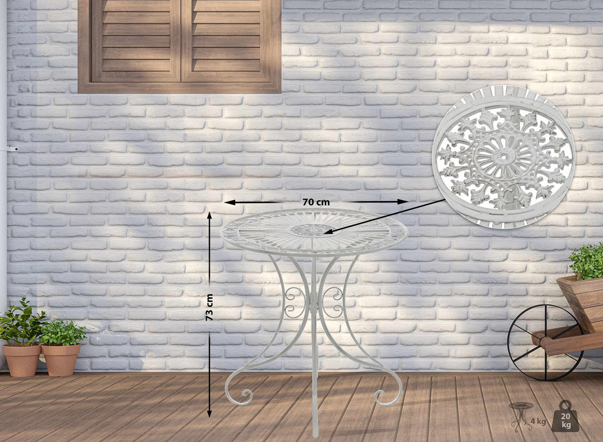 GARTENTISCH rund Ø70 cm Metall antik weiß - Weiß, Metall (70/70/73cm) - CLP
