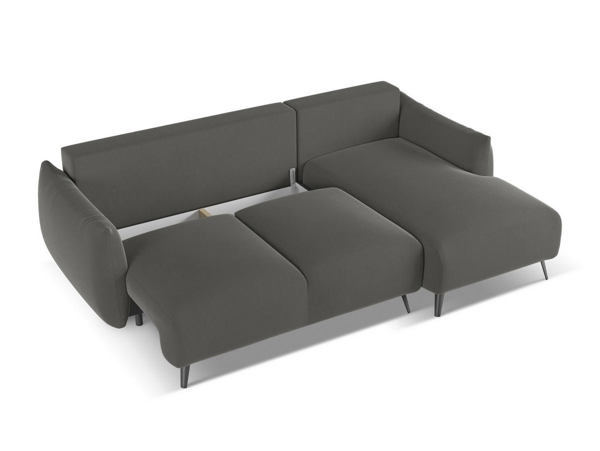 ECKSOFA mit Schlaffunktion Samt Stoff Grau - Dunkelgrau/Schwarz, Textil/Metall (242/162cm) - Makamii