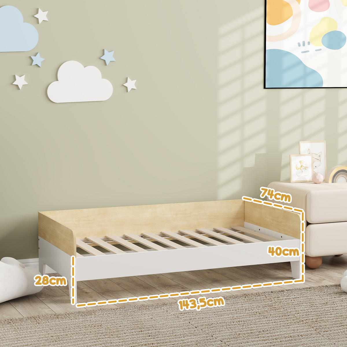KINDERBETT 140x70 cm DE-14577 mit hohen Seitenwänden, inkl. Lattenrost Weiß - Weiß, Holzwerkstoff (70/140cm) - ComfortXL
