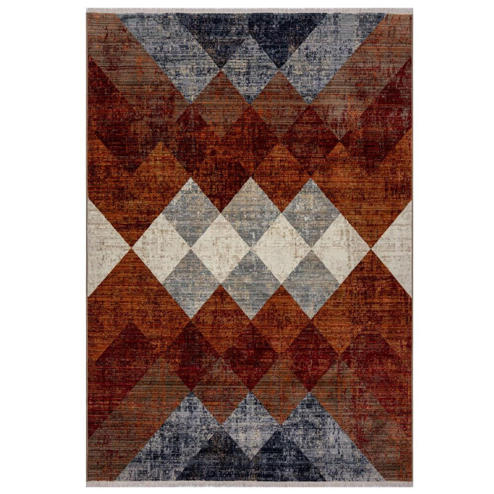 TEPPICH mit Fransen OGMORE, geometrisch, Rot-Blau, 80 x 154 cm - Rot, Textil (80/154cm) - KADIMA DESIGN