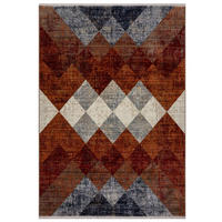 TEPPICH mit Fransen OGMORE, geometrisch, Rot-Blau, 80 x 154 cm - Rot, Textil (80/154cm) - KADIMA DESIGN