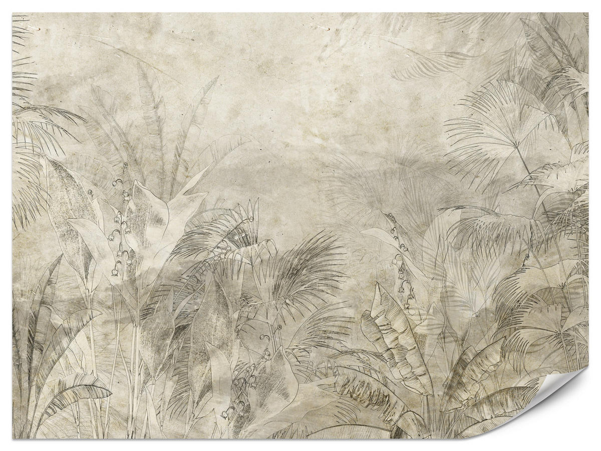 FOTOTAPETE für Schlafzimmer Vintage Botanische Blätter Tropisch 150x105 - Beige/Braun, Papier (150/105cm) - Muralo