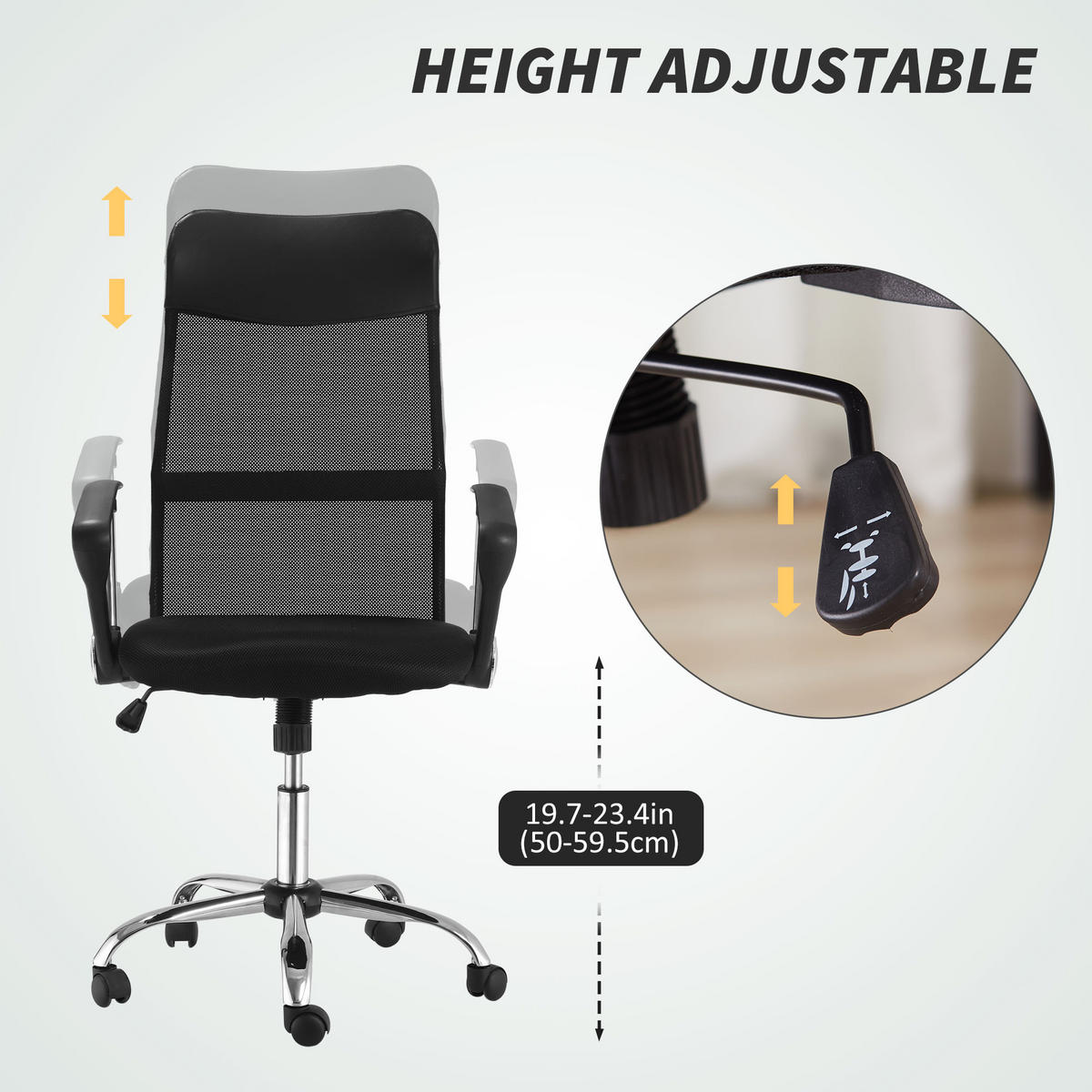 ERGONOMISCHER, Bürostuhl, Netz, Schwarz - Schwarz, Kunststoff (65/119/63cm) - HOMCOM