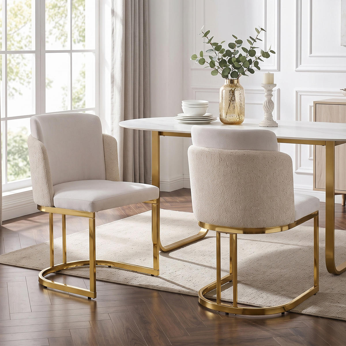 ESSZIMMERSTUHL 2er Set Chenille Beige Gold Modern - Beige, Textil (61.5/86/53.5cm) - FLIEKS