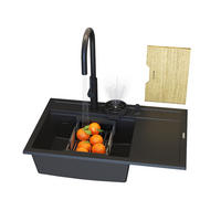 KÜCHENSPÜLE Rendo mit Siphone Batterie - Schwarz, Kunststoff/Stein (51/22/81cm) - Granitan