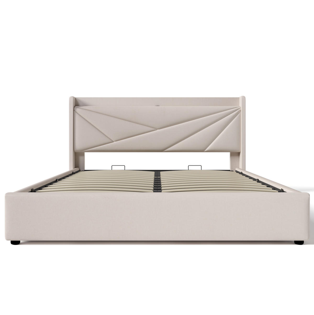 POLSTERBETT 180/200 cm Beige aus Baumwolle-Leinen mit Bettkasten und USB-/Typ-C-Ladefunktion - Beige, Textil (180/200cm) - OKMYHOME