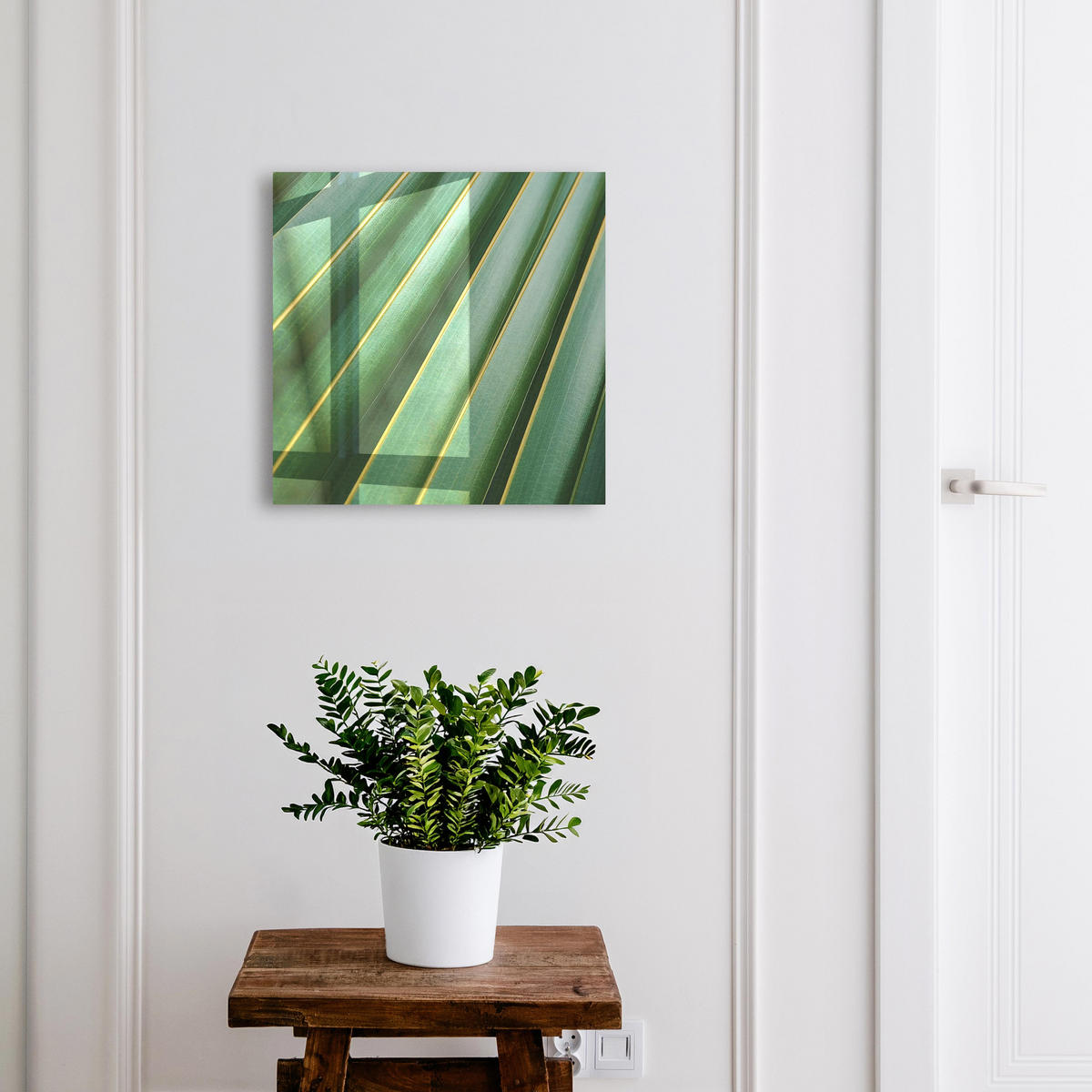 SCHLÜSSELBOX Weiß 30x30 cm – Türöffnung nach rechts - Blattmuster - Grün, Metall (30/30/5cm) - TULUP