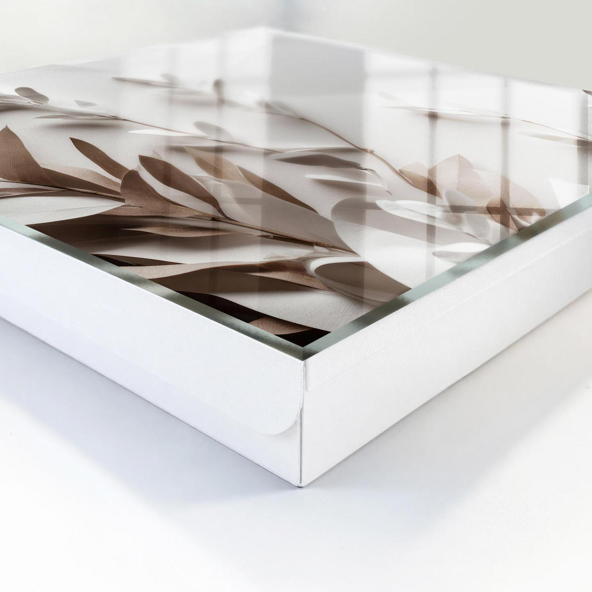 SCHLÜSSELBOX Weiß 30x30 cm – Türöffnung nach rechts - Blätter der Eleganz - Weiß, Metall (30/30/5cm) - TULUP