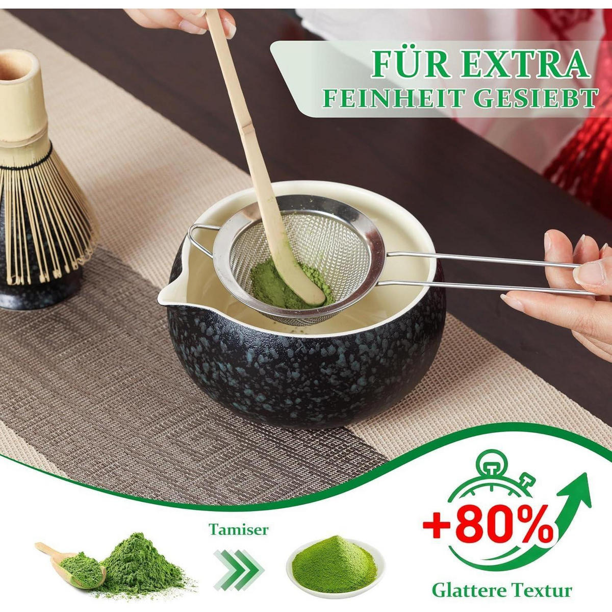 MATCHA Set 5-teiliges Set Schwarz Keramik Bambus - Schwarz, Keramik (15/10/15cm)