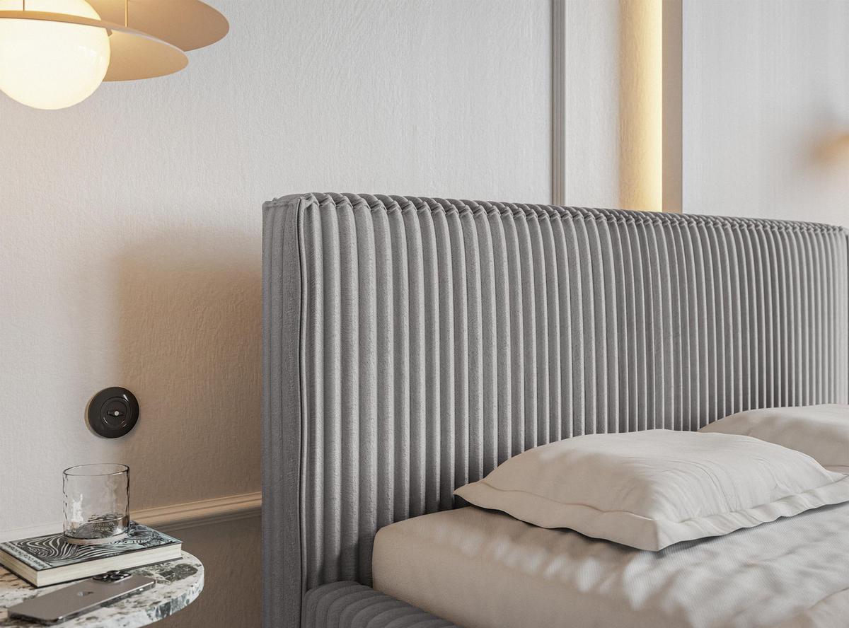 POLSTERBETT Tilio Hellgrau Cordbezug 140 cm - Hellgrau/Schwarz, Kunststoff/Textil (140/200cm) - Selsey