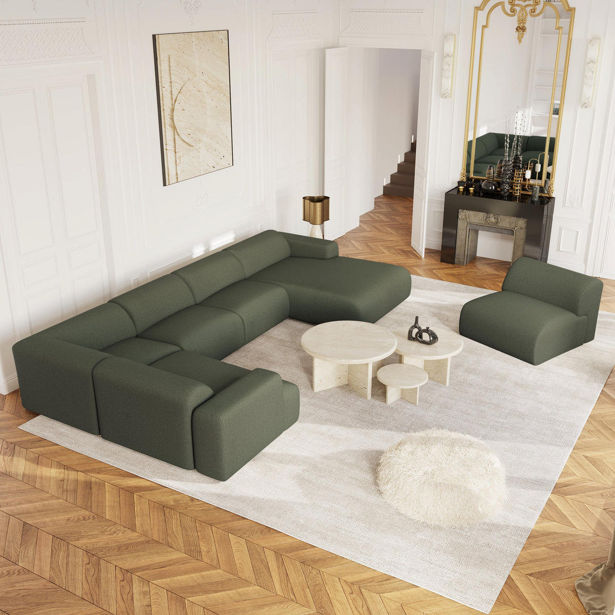 PANORAMA-SOFA Tissu tramé Olivgrün 354cm - Olivgrün/Grün, Textil (354/73/200cm) - Sia Home