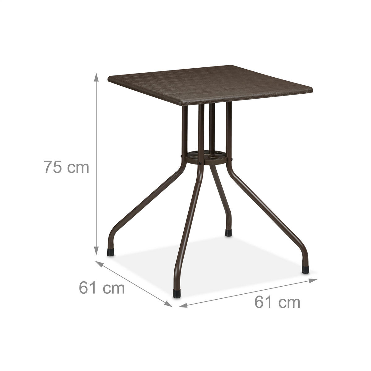 GARTENTISCH - Braun, Kunststoff/Metall (61/61/75cm) - Relaxdays