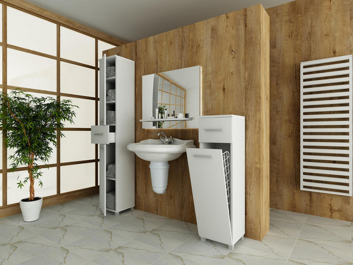 BADEZIMMERSCHRANK 1D1SZ1K Weiß 30/28/98 cm - Weiß, Holzwerkstoff (30/98/28cm) - Matkam Möbel
