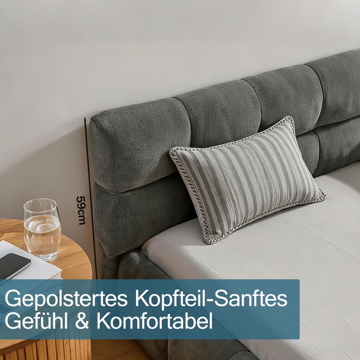 POLSTERBETT 140/200 cm mit Chenille-Bezug, Steppdesign und stabilem Holz-Metall-Rahmen, Dunkelgrau - Dunkelgrau, Kunststoff (140/200cm) - Redom