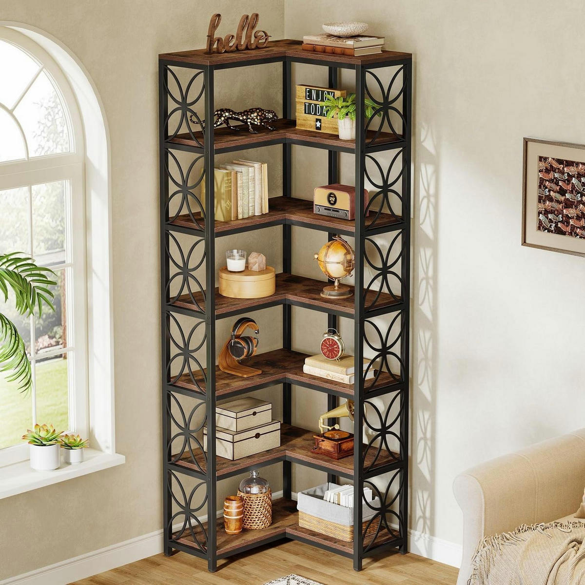 BÜCHERREGAL L-förmig 7-stöckig Rustikales Braun & Schwarz 200 cm - Braun, Metall (60/200/60cm)