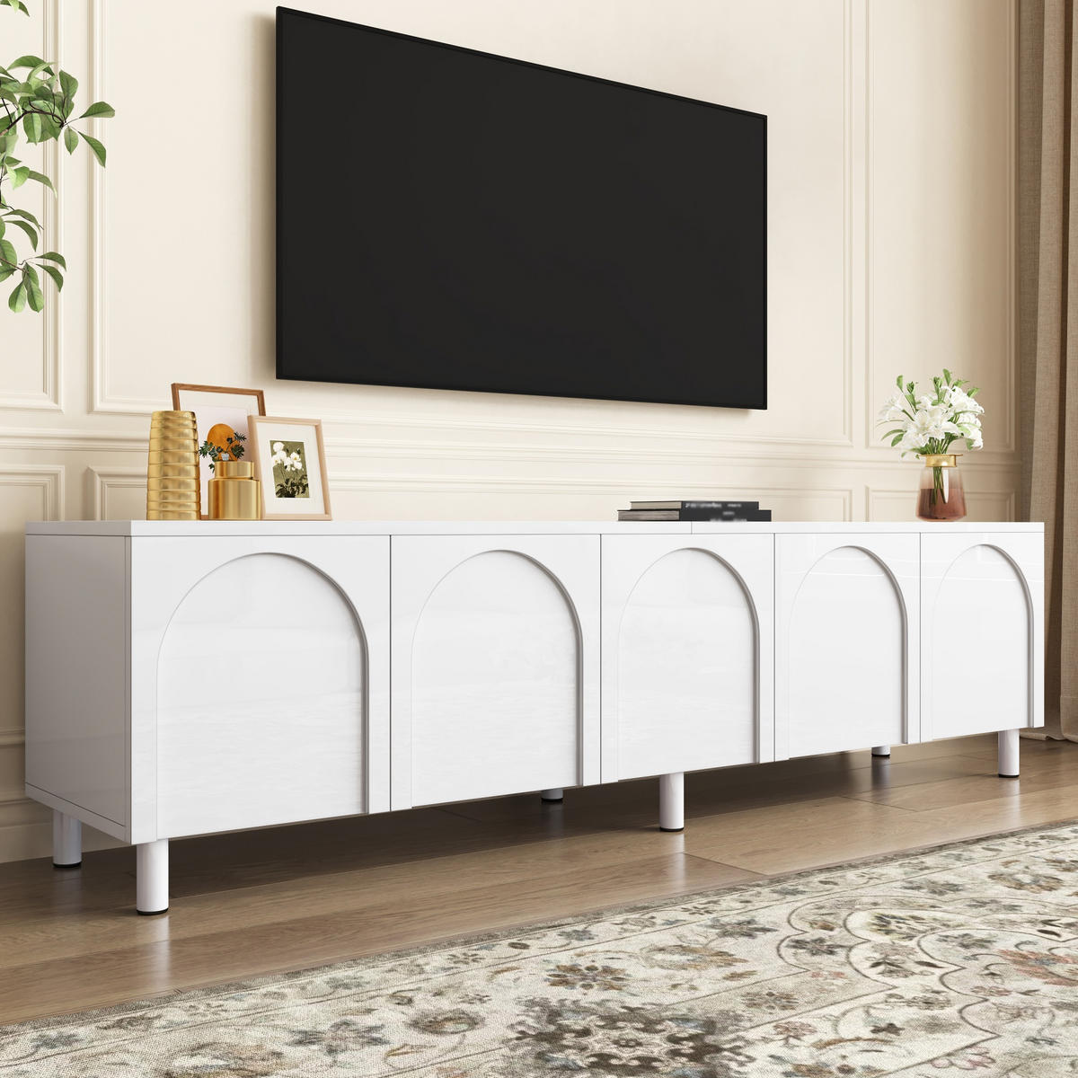 TV-ELEMENT180X38X45CM Weiß 5Türen Metallfüße Stauraum Kabeldurchlass - Weiß, Holz (43.99/19.99/102.49cm) - Raelunyi
