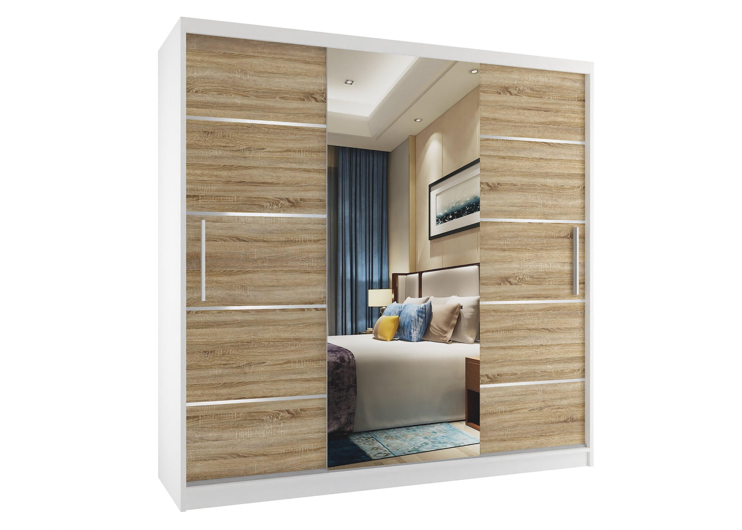 B BELINI GROUP POSUVNÁ SKŘÍŇ Verona MT, Bílá/Dub Sonoma Mat, 200 cm, se zrcadlem