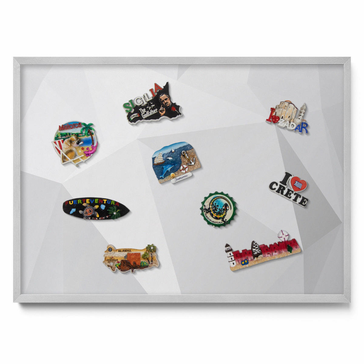 MAGNETTAFEL 70x50 cm Silberner Rahmen 3D Geometrischer Hintergrund - Eschefarben, Metall (70/50/0.4cm) - TULUP