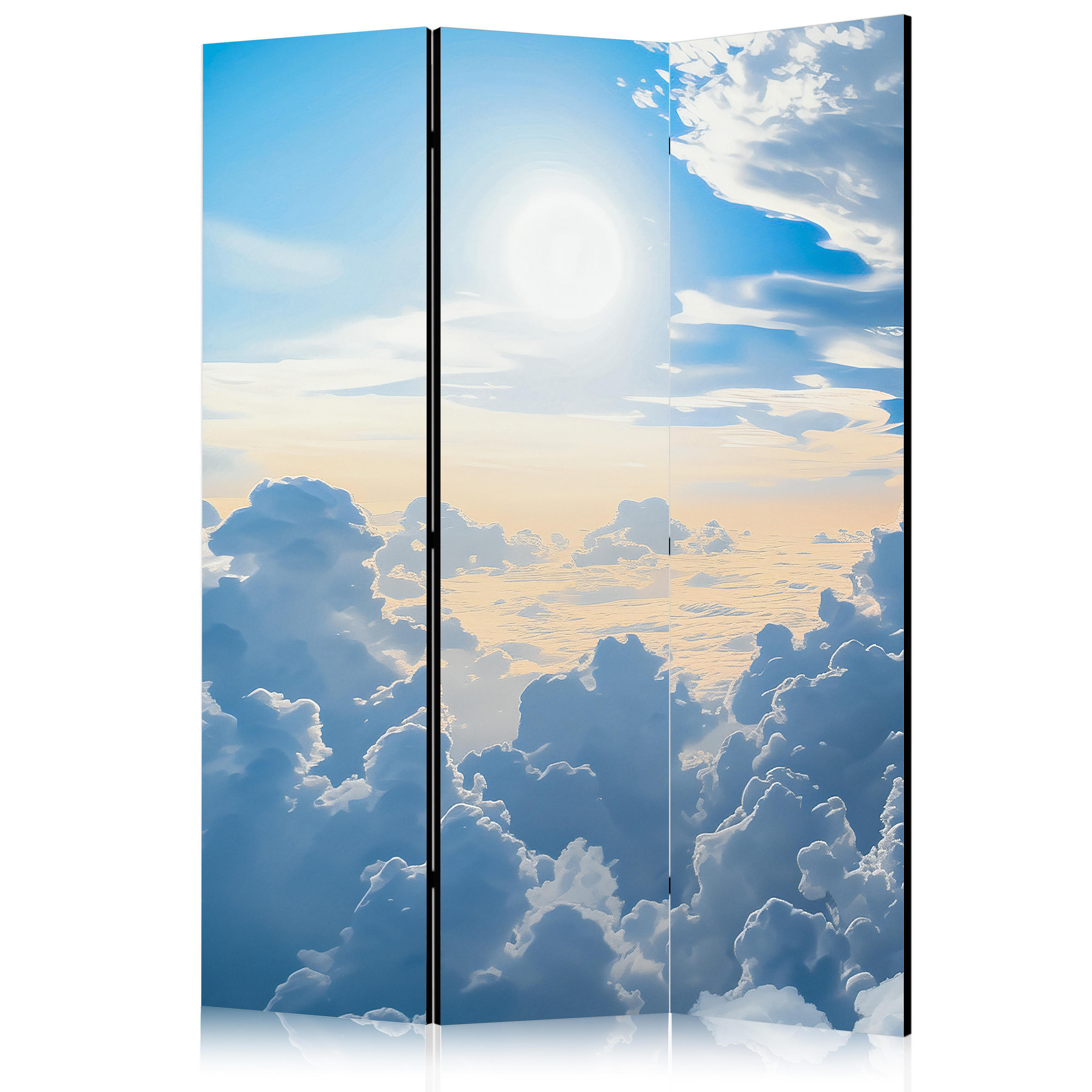 PARAVENT Akustik 3-tlg 135x172 cm Sonnenhimmel Mit Wolken - Blau, Holz/Textil (135/172/3cm) - Muralo