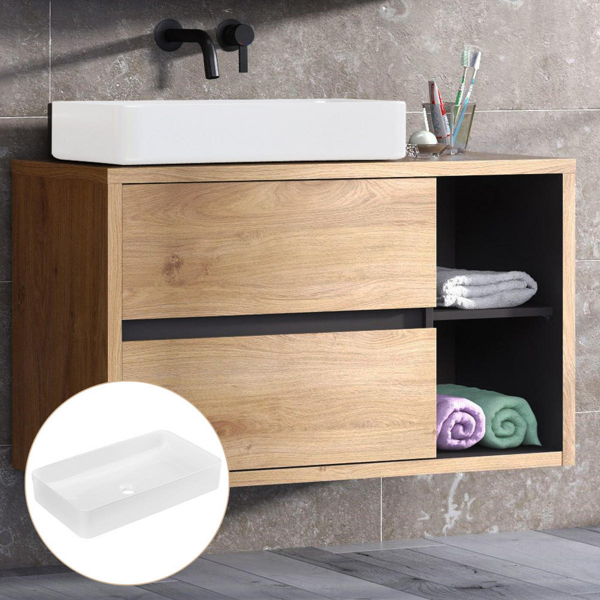 BADMÖBEL-SET 2-TLG. Danzig-56 - Braun, Holzwerkstoff (100/200/46cm) - Lomado