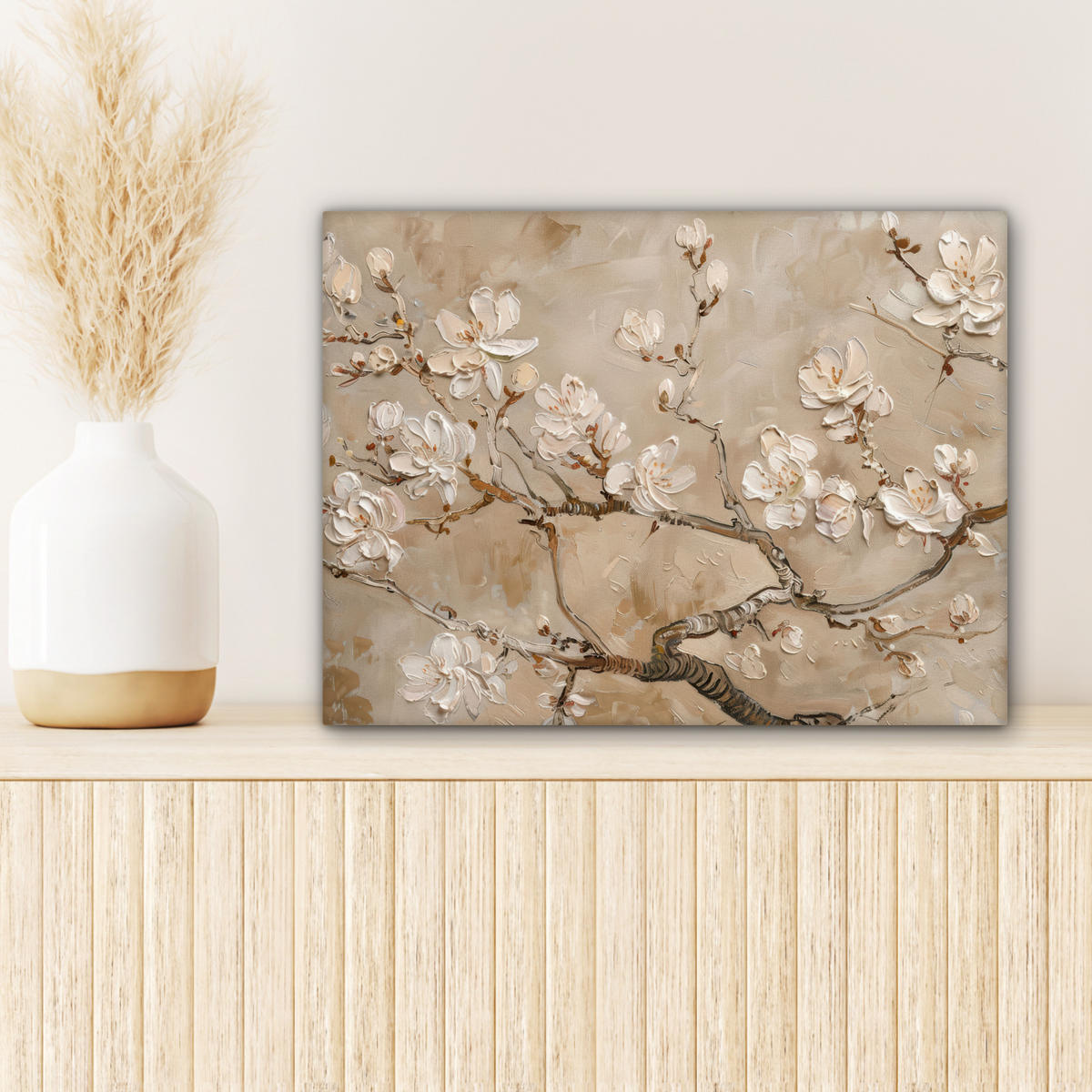 LEINWANDBILD - Blumen - Modern - Beige - Weiß - Blüte - 40x30 - Wanddeko - Beige, Textil (40/30cm) - MuchoWow