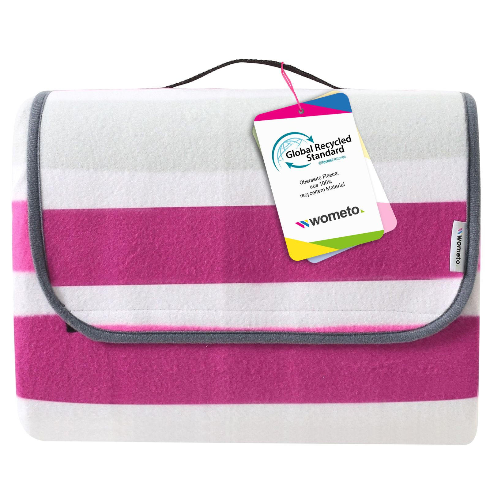 PICKNICKDECKE XXL 200x200 ecoline 100% recyceltes Fleece Streifen pink - Weiß, Textil (200/200cm) - wometo