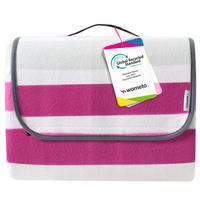 PICKNICKDECKE XXL 200x200 ecoline 100% recyceltes Fleece Streifen pink - Weiß, Textil (200/200cm) - wometo
