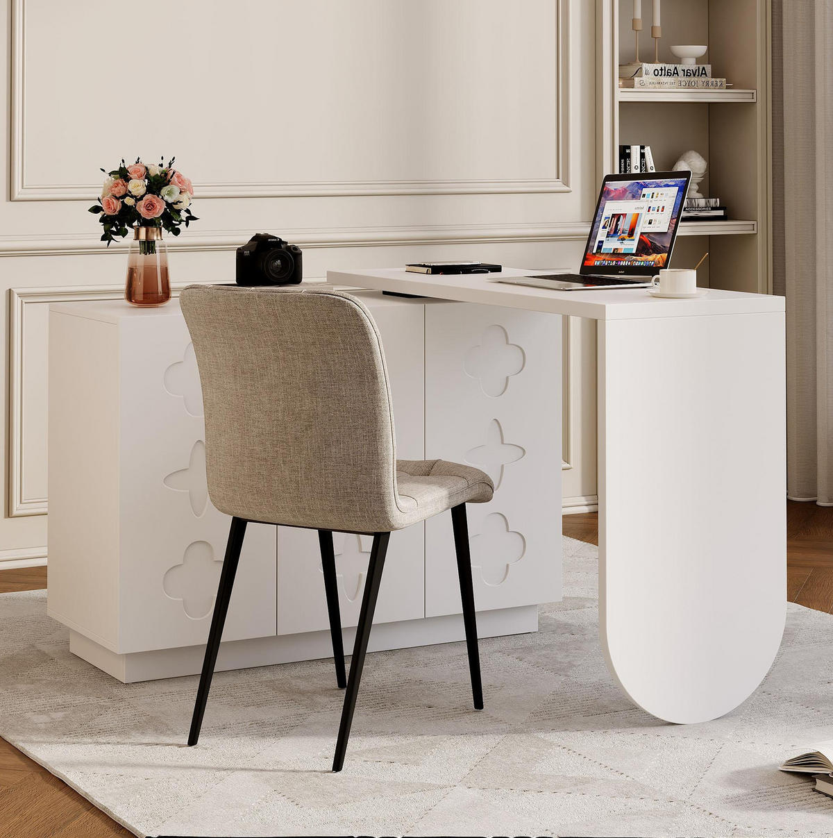 SCHREIBTISCH 110 cm in Weiß drehbar mit Schrank und Stauraum - Weiß, Holzwerkstoff (110/40/75cm) - BEAOK