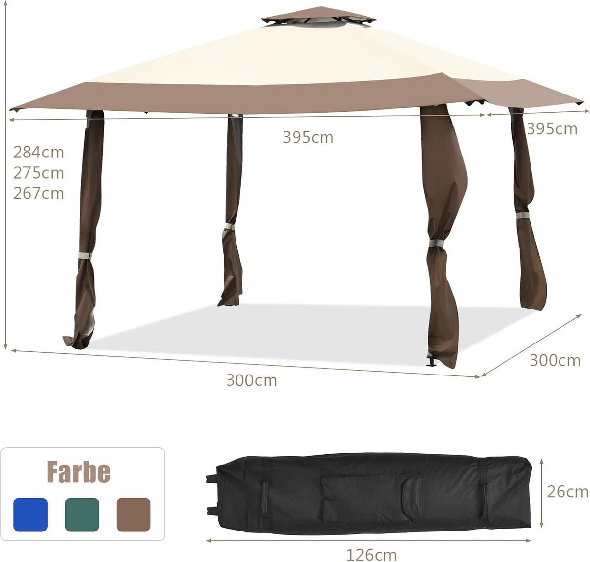 PAVILJONG Brun - Brun, Textil (395/284/395cm) - COSTWAY